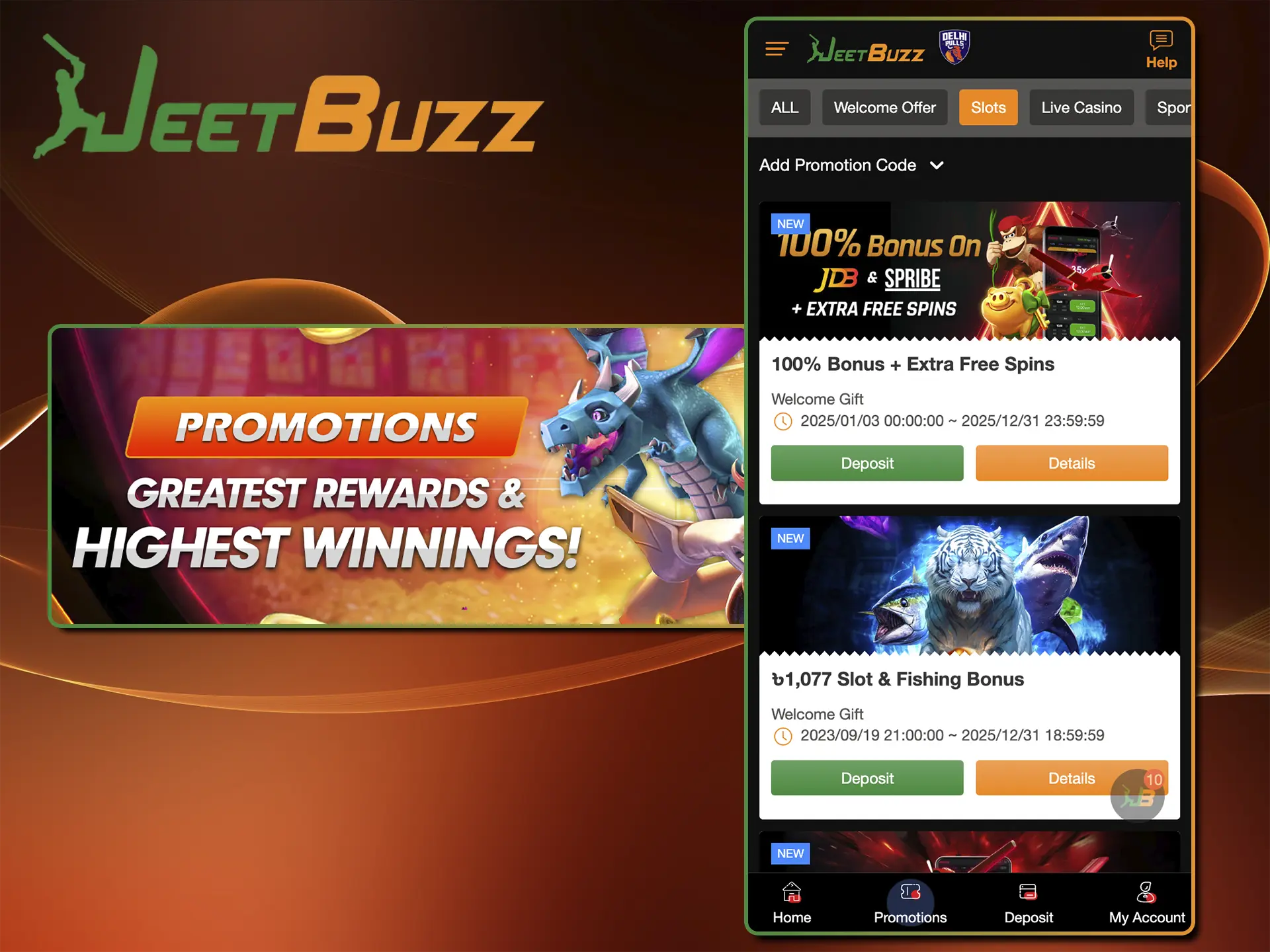 Don't forget to use the bonus from JeetBuzz which will significantly increase your balance on your first deposit.