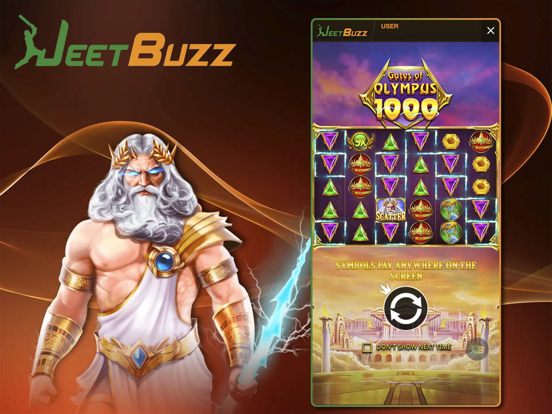 Test yourself and your luck in the most popular Gates of Olympus game from JeetBuzz Casino.