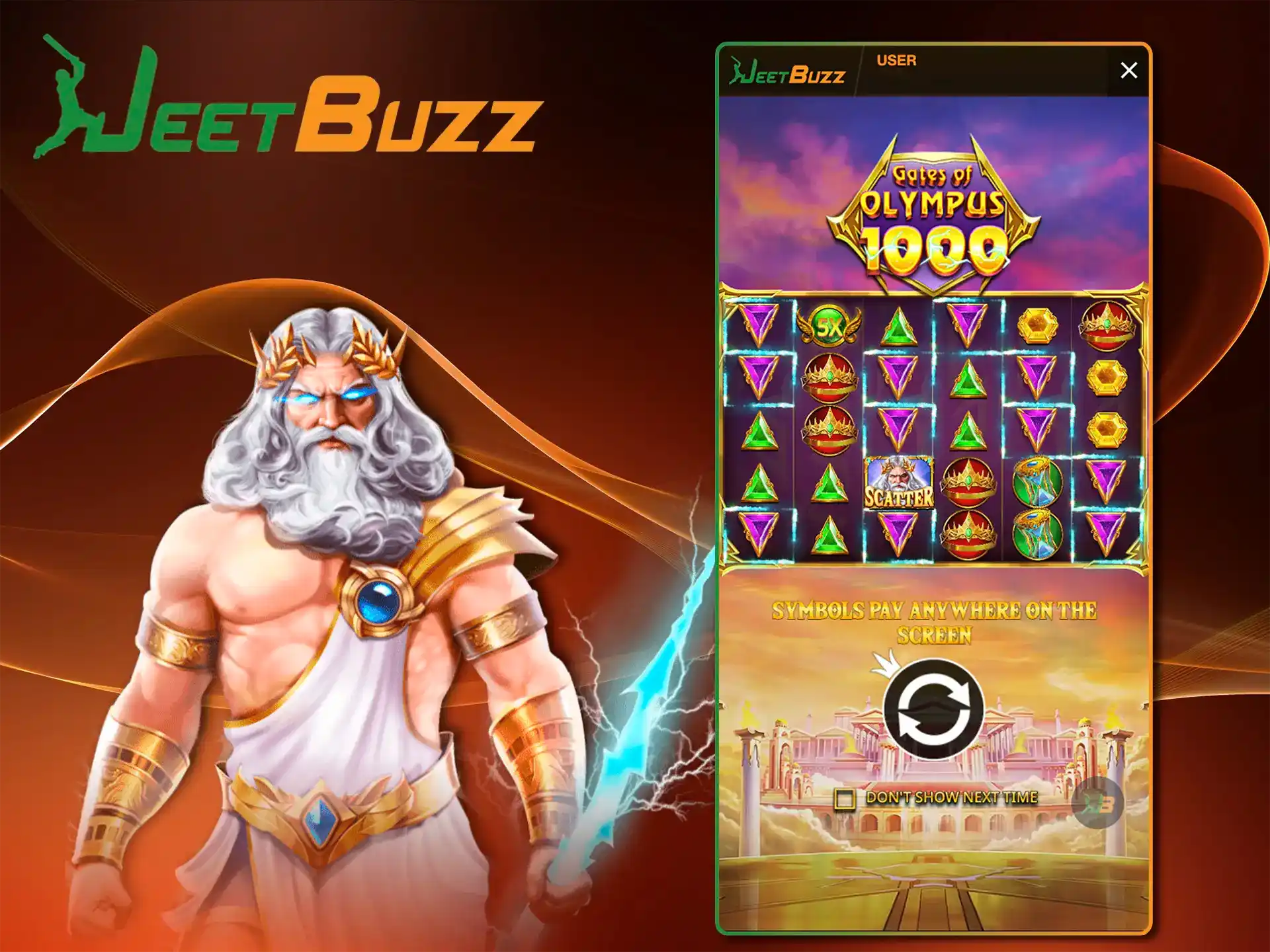 Test yourself and your luck in the most popular Gates of Olympus game from JeetBuzz Casino.